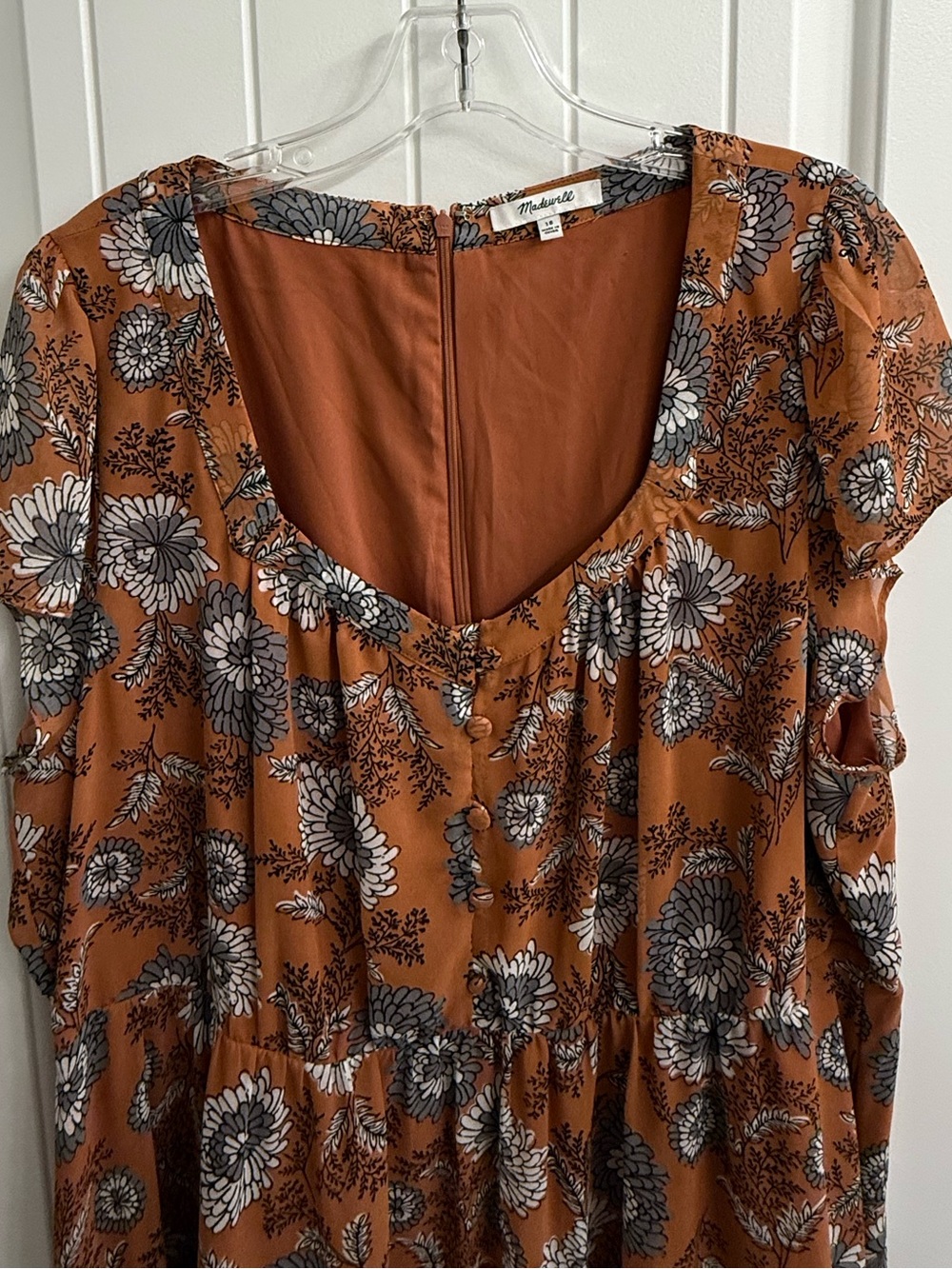 Madewell sheer sleeve Floral Midi Dress sz 18 - Picture 4 of 12